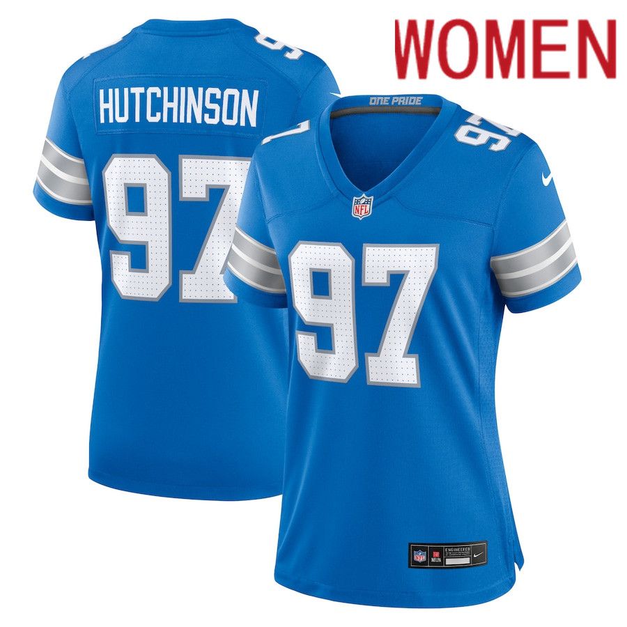 Women Detroit Lions #97 Aidan Hutchinson Nike Blue Game NFL Jersey